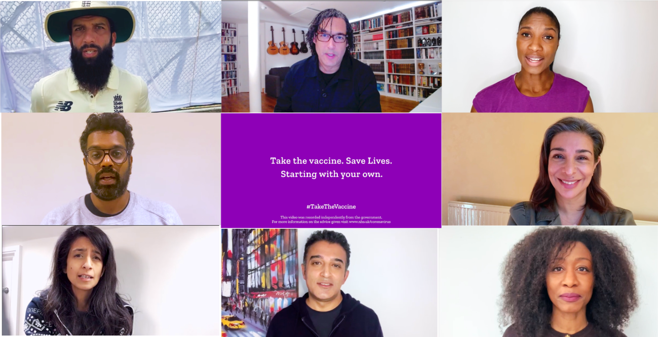 Tonight At 21:56 – Celebrities launch campaign to urge ETHNIC MINORITY COMMUNITIES to #TAKETHEVACCINE with landmark 3½ Minute television broadcast