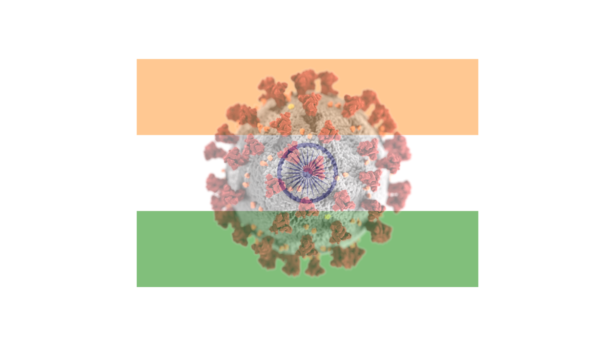 Flag of India with Covid virus image superimposed