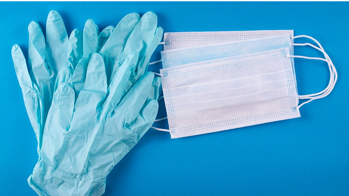 rubber gloves and face mask